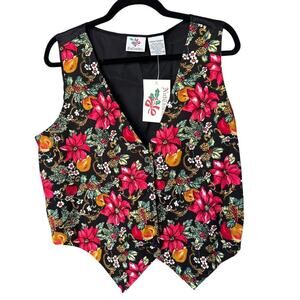 NWT Vintage Women's Nutcracker Poinsettia Christmas Holiday Vest Side Large